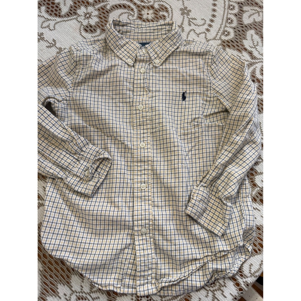 Ralph Lauren Kids Yellow Navy Tattersall Check Button Down Shirt Size 5